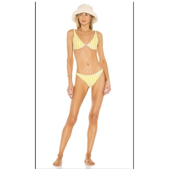 MIKOH Miyako 2 Bikini Bottom Yellow White Stripe - Picture 1 of 5